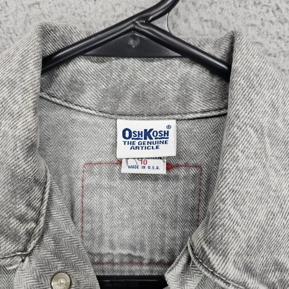 Vintage OshKosh B'gosh Jacket Kids 10 Gray Herringbone‎ Denim Workwear 90s USA